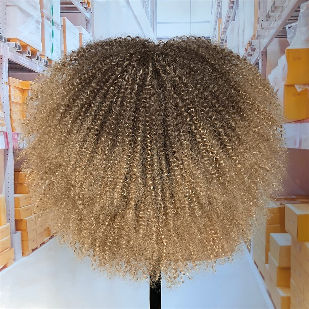 18 inch lange krullende pruik met pony voor zwarte vrouwen afro bom kinky krullende pruik pluizig en zacht synthetisch haar 2025 - $24.99 –P12