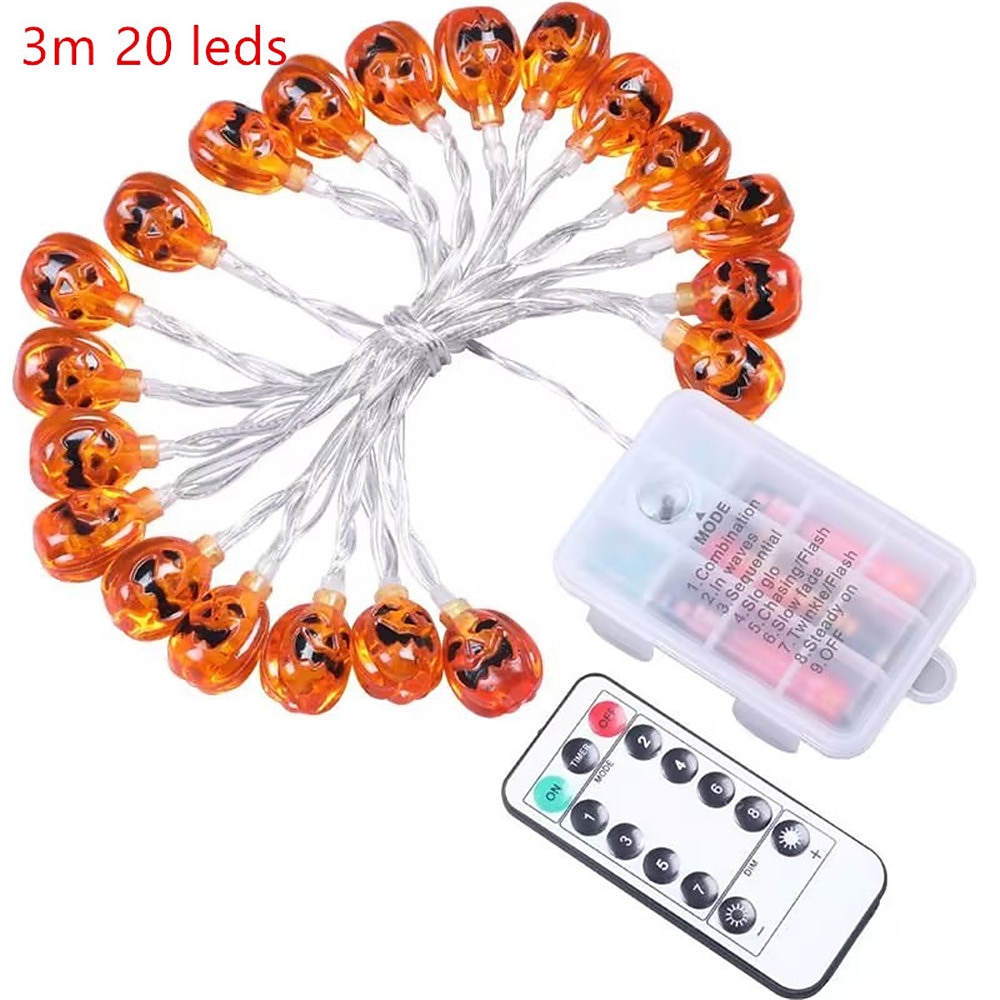 Halloween Decorations Orange Pumpkin Lights 3m 20 LED String Lights Waterproof Dimmable 8 Modes with Remote Operated Jack O Lantern Halloween Party Decoration for Indoor Outdoor 2025 - $9.99 –P3