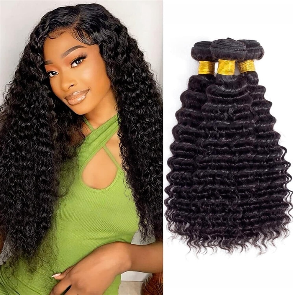 Brazilian Virgin Hair Deep Wave 3 Bundles 10A Deep Curly Hair