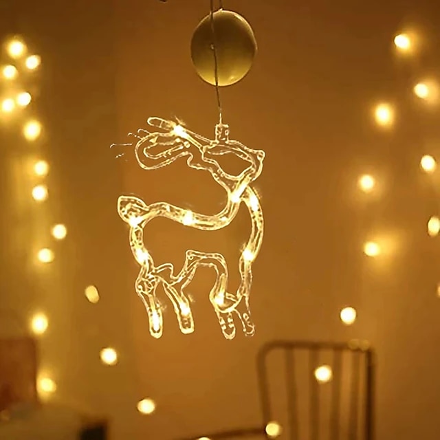 Christmas Decor Night Light Santa Elk Angel Heart LED Light Battery Powered Suction Cup Window Chandelier Xmas Tree New Year Party Holiday Home Decoration 2025 - CAD $9.99 –P11