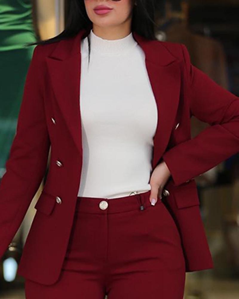 Damen Täglich Geschäftlich Blazer Büroanzug Hosen-Sets Anzughosen Hosen Hose Langarm Glatt Arbeit Täglich Schwarz Burgund Königsblau Herbst Winter Regular Fit 2025 - $38.99 –P12