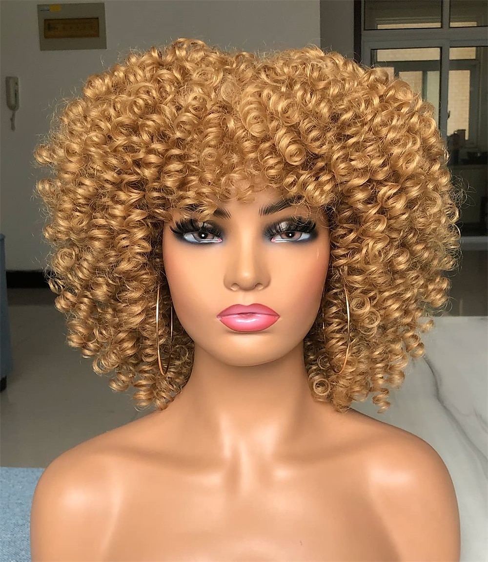 perruque afro bouclée avec une frange perruques courtes crépus bouclés pour les femmes noires fibre synthétique cheveux doux perruque afro courte bouclée de 2025 ? $20.99 –P1