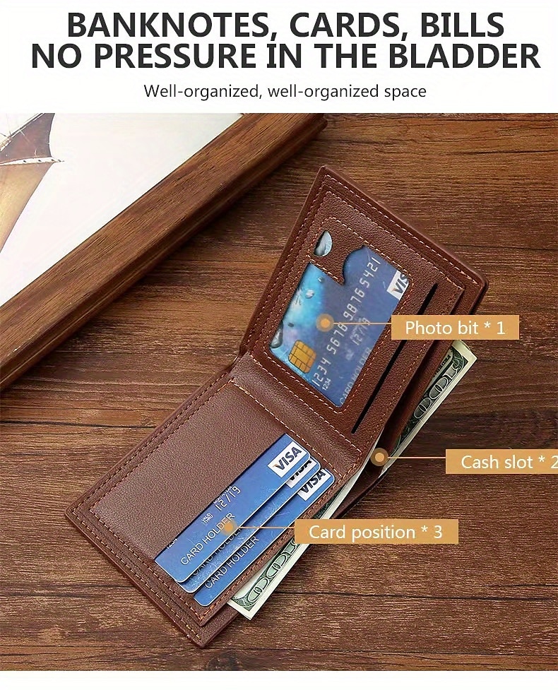 Stylish and Durable Men's PU Leather Bifold Wallet with Card Slots - Perfect Gift for Him 2025 - $5.49 –P4