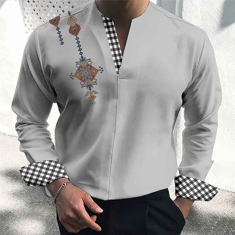 Herren Stammes Vintage Geometrie Hemd Knopfhemd Langarm Modisch Strassenmode Designer Outdoor Casual Täglich Sommer Herbst V Ausschnitt Bedruckt Schwarz Rosa Blau Grün Khaki 2025 - $26.99 –P2