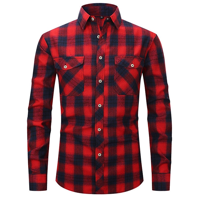 Herren Hemd Flanellhemd Kariertes Hemd Knopfhemd Overshirt Karo Outdoor Alltagskleidung Weiß Wein Rote Marineblau Langarm Revers Frühling & Herbst Bekleidung Fronttasche 2025 - $29.99 –P5