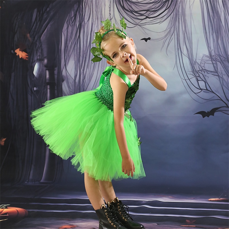 Kids Girls' Dress Party Dress Leaf Witch costume kids halloween custome Sleeveless Performance Special Occasion Mesh Elegant Fashion Beautiful Polyester Knee-length Party Dress Swing Dress Tulle Dress 2026 - $28.99 –P5