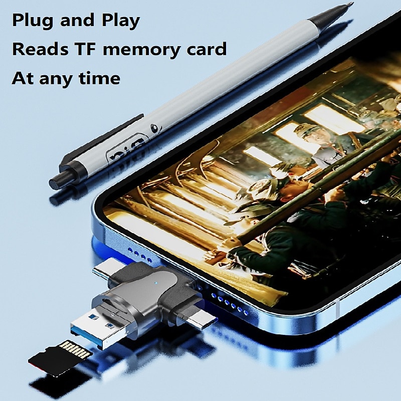 4 in 1 TF Memory Card Reader OTG Adapter for Lightning/Mirco USB/Type-C USB OTG Micro SD Card Reader for iPhone Andriod Xiaomi 2025 - $15.99 –P4