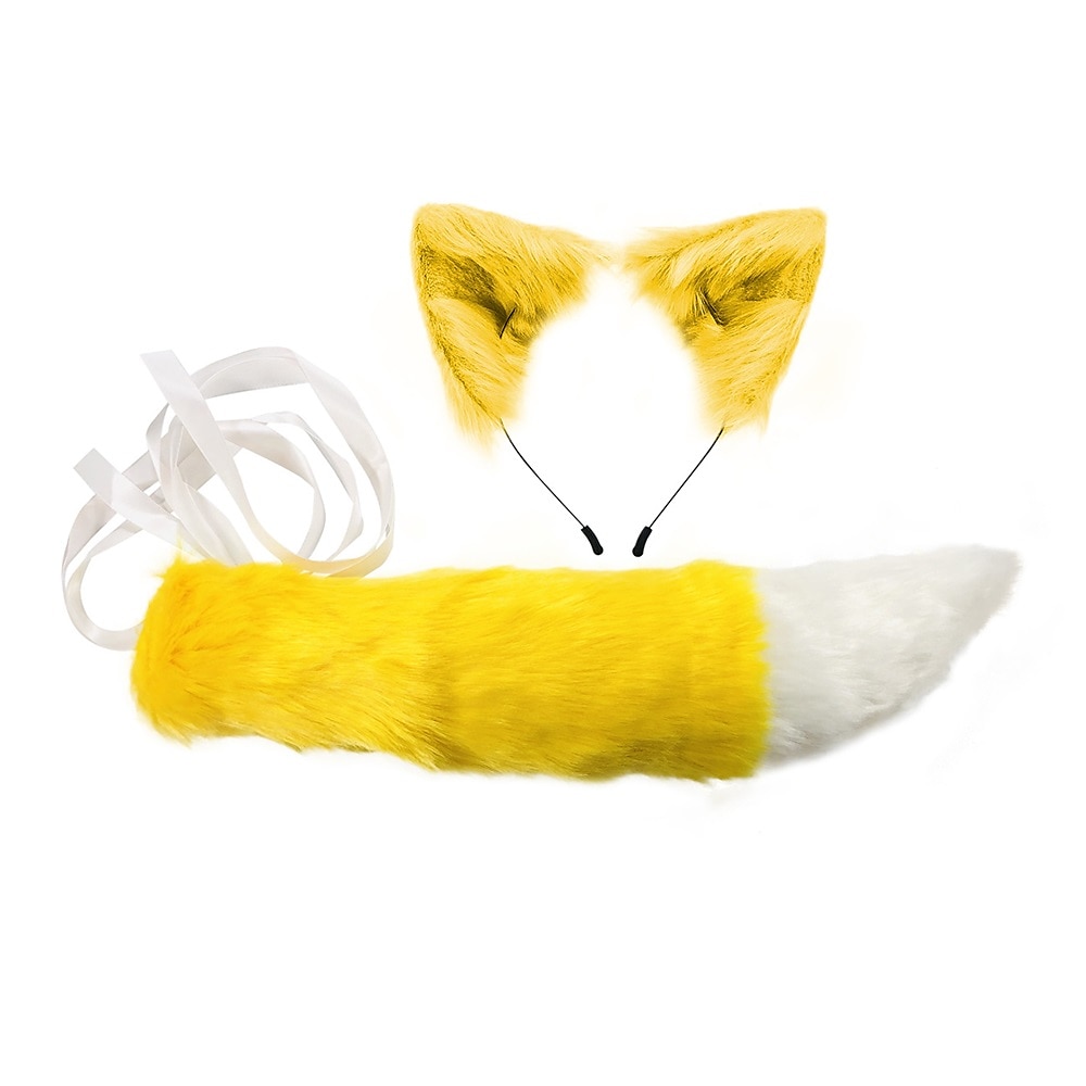 Conjunto de accesorios de cola de aro para el pelo con orejas de animales, cosplay hecho a mano, anime, bonito color zorro, piel de conejo 2025 - $20.99 –P5