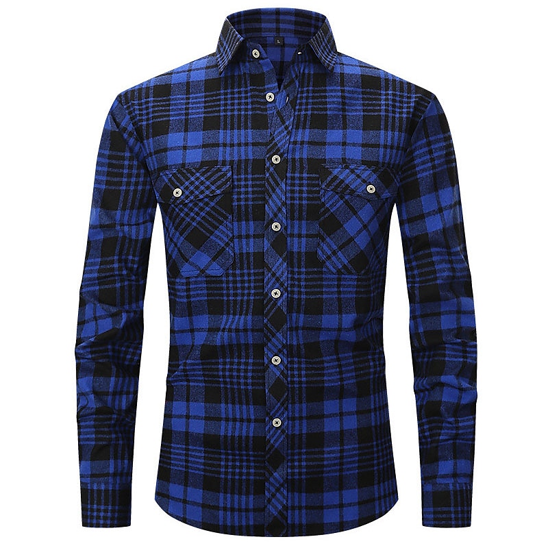 Herren Hemd Flanellhemd Kariertes Hemd Knopfhemd Overshirt Karo Outdoor Alltagskleidung Weiß Wein Rote Marineblau Langarm Revers Frühling & Herbst Bekleidung Fronttasche 2025 - $29.99 –P7