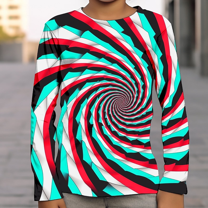 pojkar 3D-grafik optisk illusion t-shirt långärmad 3D-tryck sommar vår höst sport mode streetwear polyester barn 4-12 år utomhus casual daglig normal passform 2025 - $13.99 –P12