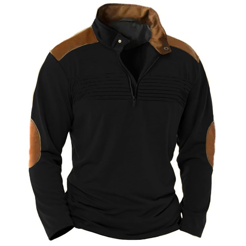 Herren T-Shirt Langarm Stehkragen Frühling & Herbst Farbblock Mode Designer Basic Urlaub Straße Ausgehen Schwarz Marinenblau Braun Top T-Shirt für Herren 2025 - $22.99 –P2