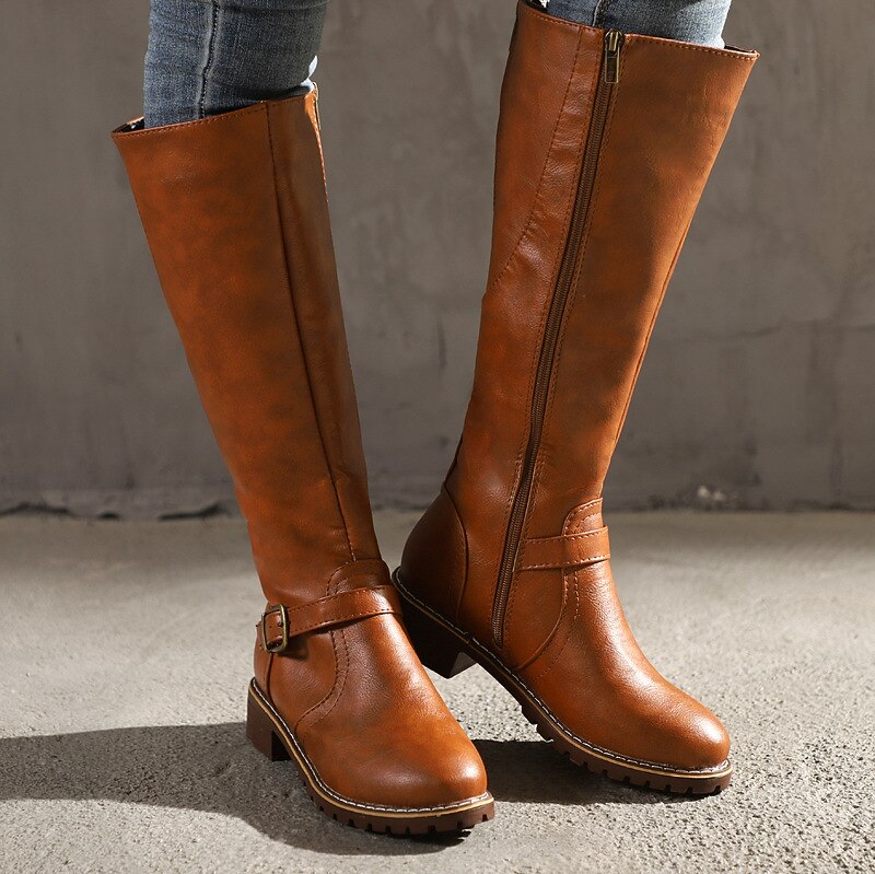 Women's Knee High Riding Boots with Side Zipper and Buckle – Classic Faux Leather Fall Winter Boots for Daily Wear, Commuting, and Outdoor Outfits 2025 - $42.99 –P1