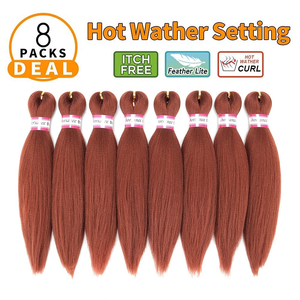 Red Braiding Hair Pre Stretched Curly Braiding Hair Crochet Braids Natural  Easy Braid Crochet Hair Hot Water Setting Professional Soft Yaki Straight