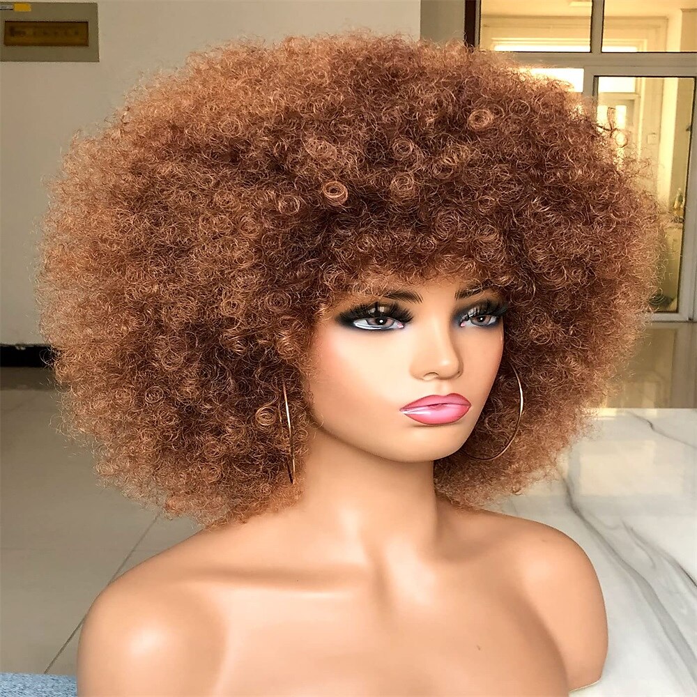 Short Afro Wig with Bangs for Black Women Afro Kinky Curly Wig 70s Premium Synthetic Big Afro Wig 2025 - $20.99 –P15