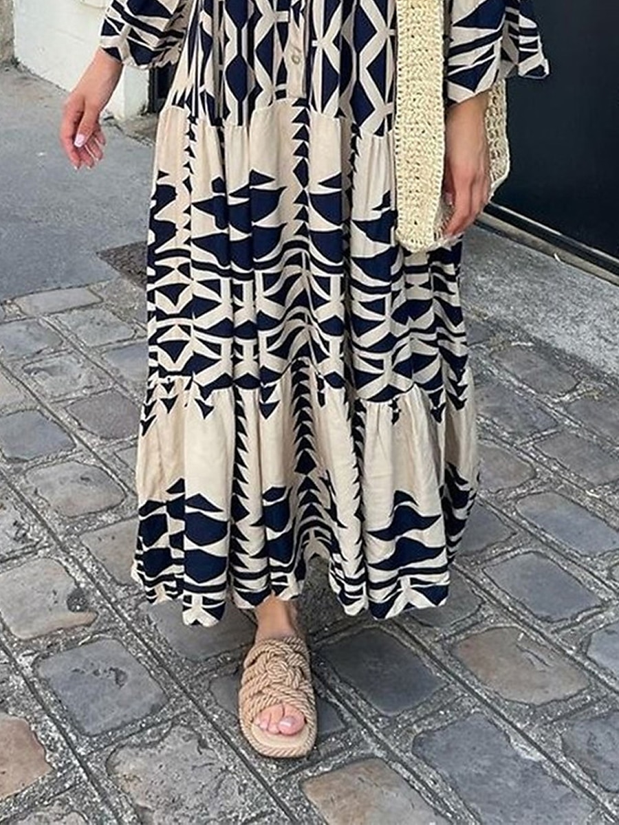 Women's Print Split Neck Long Dress Maxi Dress Bohemia Daily Vacation Summer Spring 2024 - $36.99 –P2