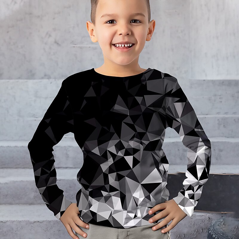 Pojkar 3D Grafisk Geometrisk Färgblock T-shirt Långärmad 3D-tryck Sommar Vår Höst Sport Mode Streetwear Barn 3-12 år Utomhus Ledigt Dagligen Normal 2025 - $13.99 -P3