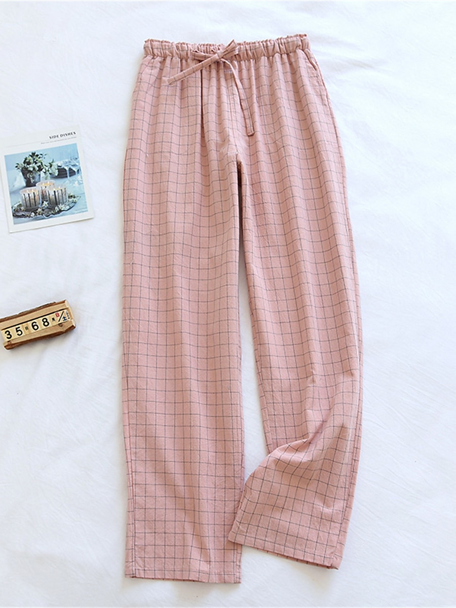 Calças femininas de loungewear calças de lounge grade/xadrez moda casual macio casa rua diário algodão respirável calça longa cintura elástica outono inverno roupas para casa de 2025 por $19.49 –P6