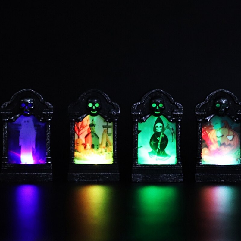 Halloween czaszka nagrobek lampa nawiedzony dom wystrój wystrój ogrodu domu lampka nocna rekwizyty na przyjęcia świecące oświetlenie led nagrobek 2025 - $6.49 –P1