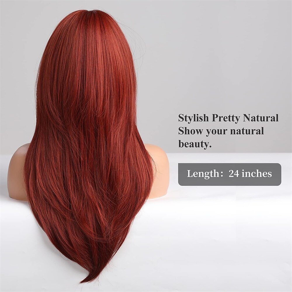 Red Wigs for WomenLong Layered Wigs with Bangs Heat Resistant Synthetic Fibre Wigs Halloween Cosplay Party Wigs 2025 - $24.99 –P6