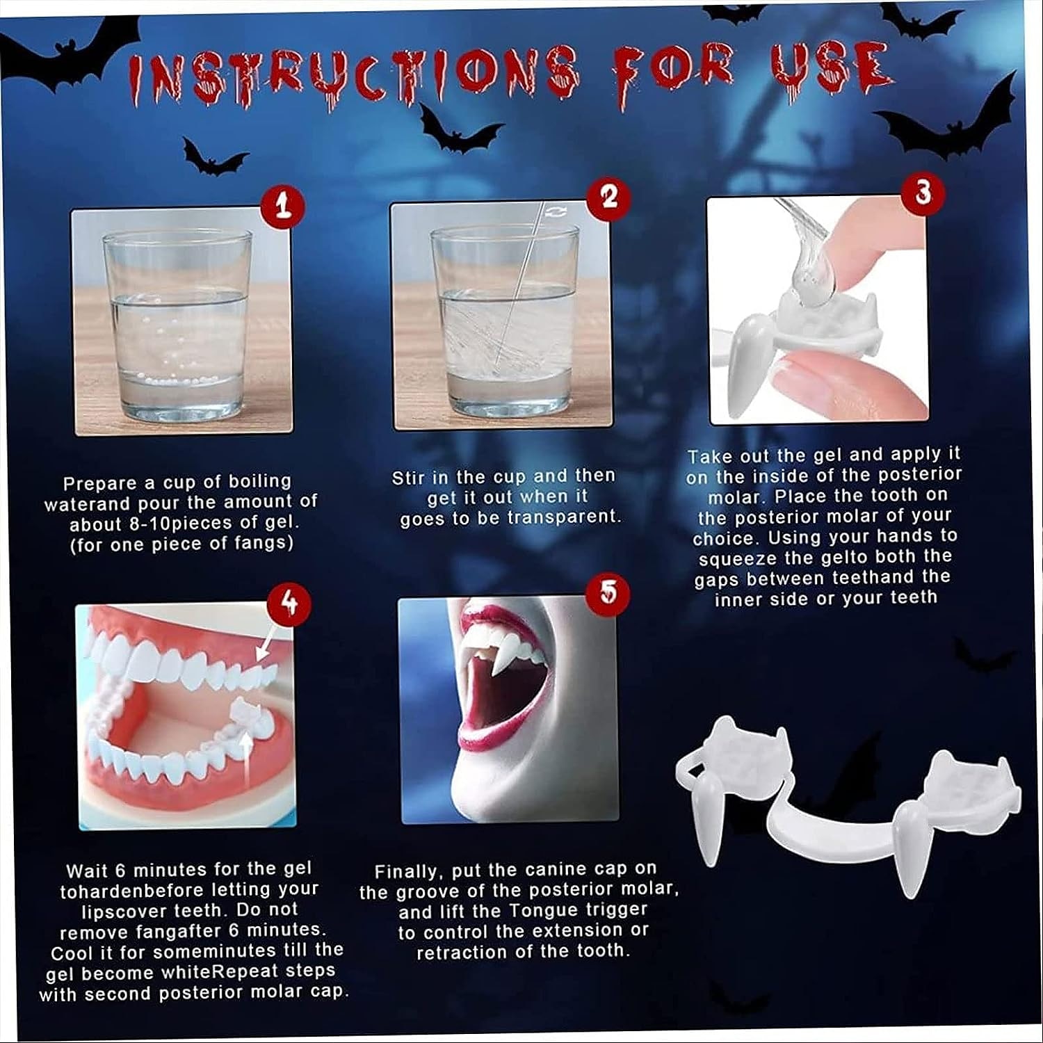 zanne da vampiro retrattili denti realistici zanne telescopiche kit spaventoso raccapricciante plastica vestire i denti halloween festa di carnevale cosplay decorazione 2 paia del 2025 a $17.49 –P5