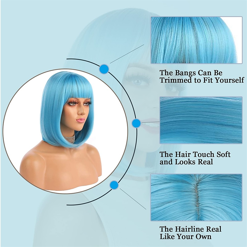 korte bob haar pruiken 12 recht met platte pony synthetische kleurrijke cosplay dagelijkse feestpruik voor vrouwen natuurlijk als echt haar 2025 - $21.99 –P12
