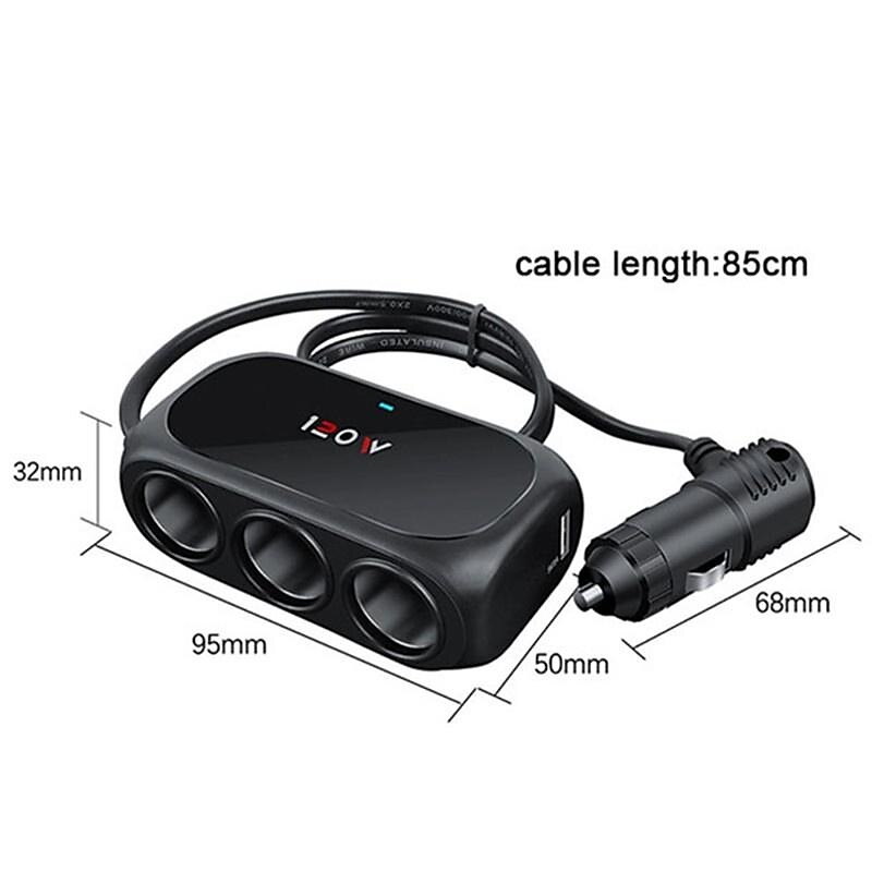 3 weg 2 usb socket oplader 12v auto sigarettenaansteker splitter multi socket led auto snellader adapter 2025 - $11.99 –P12