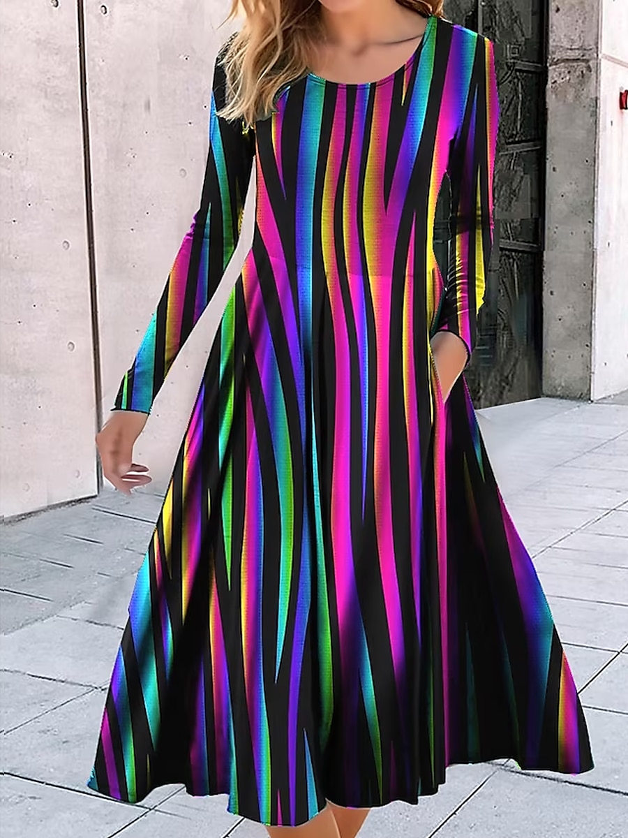 Dam Midiklänning Vardagsklänning Vinterklänning Swingklänning A linjeklänning Mode Streetwear Mogna Formell Utomhus Semester Normal Geometrisk Färgblock Stam Långärmad Rund hals Svart Rubinrött 2025 - $36.99 -P6