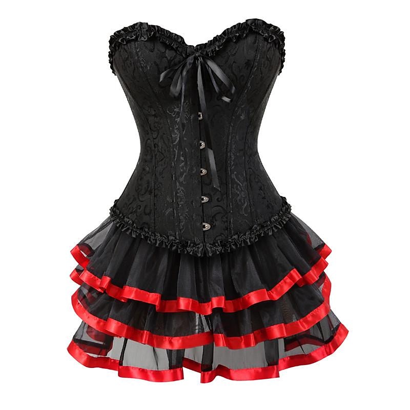 Retro Vintage Outfits Masquerade Pleated Drawstring Tummy Control Jacquard Women's Halloween Carnival Masquerade Performance Party Halloween Adults' Skirt Corset 2025 - $38.99 –P5