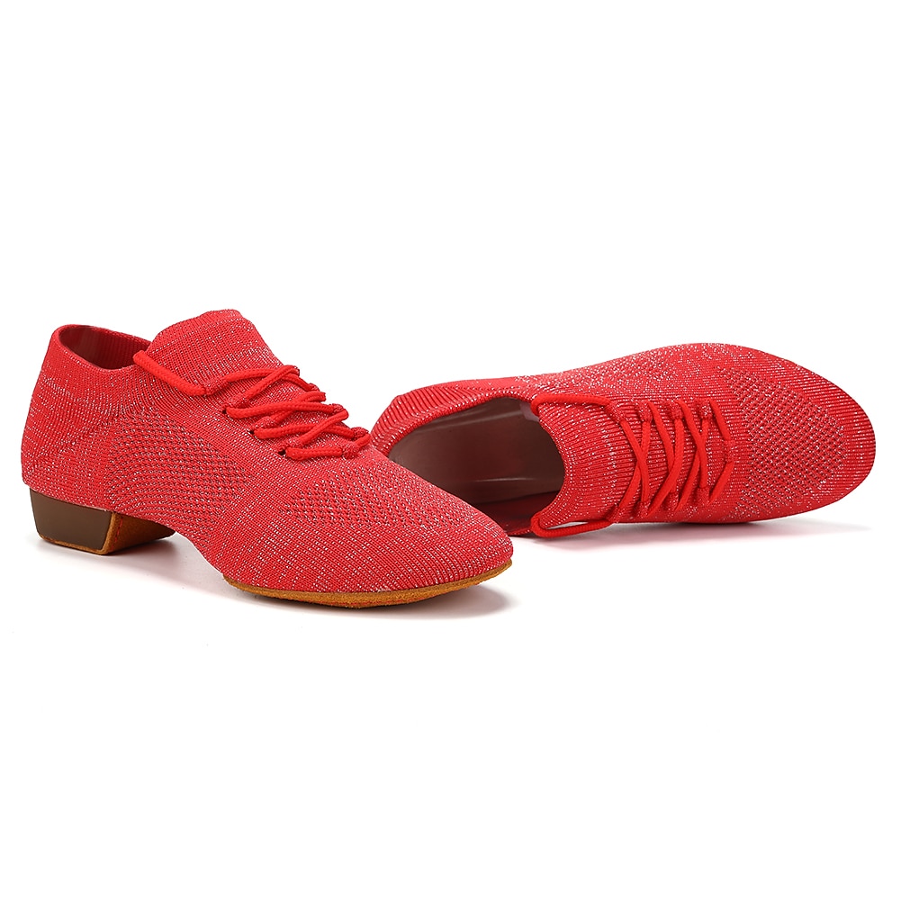 scarpe da ballo jazz da donna in maglia glitterata nera con design allacciato e suola in pelle scamosciata - scarpe da ballo leggere e traspiranti per sala da ballo e balli latini del 2025 a $26.99 –P9
