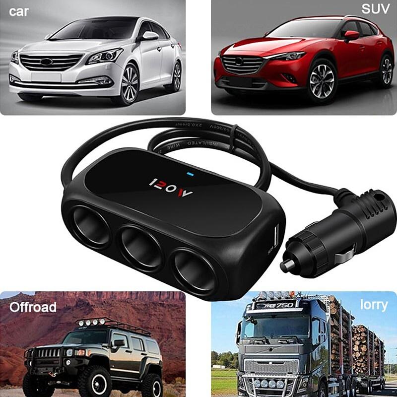 3 weg 2 usb socket oplader 12v auto sigarettenaansteker splitter multi socket led auto snellader adapter 2025 - $11.99 –P10