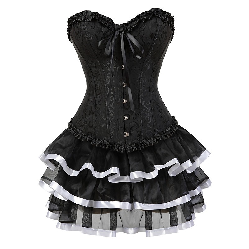 Retro Vintage Outfits Masquerade Pleated Drawstring Tummy Control Jacquard Women's Halloween Carnival Masquerade Performance Party Halloween Adults' Skirt Corset 2025 - $38.99 –P6