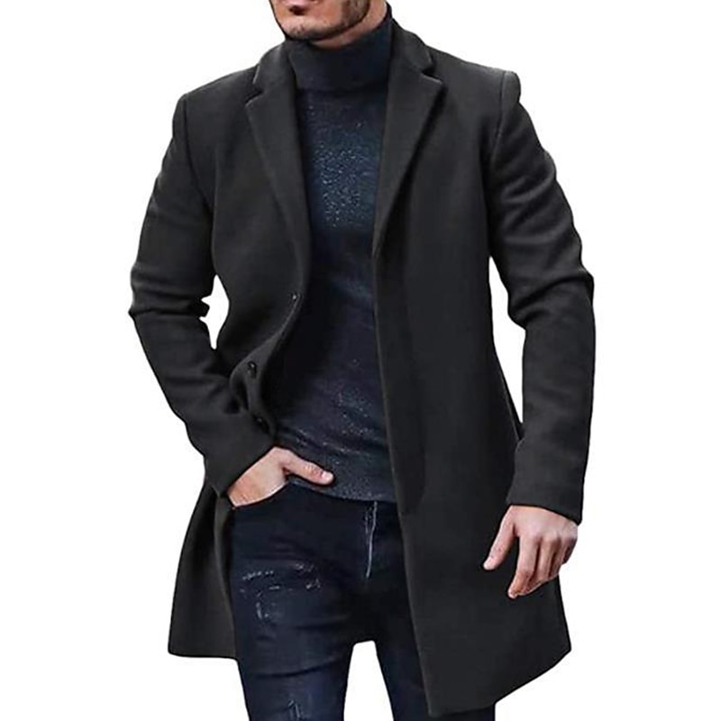 Herr Vinterkappa Trenchcoat Kontor & Karriär Dagliga kläder Vinter Polyester Håller värmen Tvättbar Ytterkläder Kläder Mode Uppvärmning Solid färg Ficka Kavajslag Enkelknäppt 2025 - $22.99 –P7