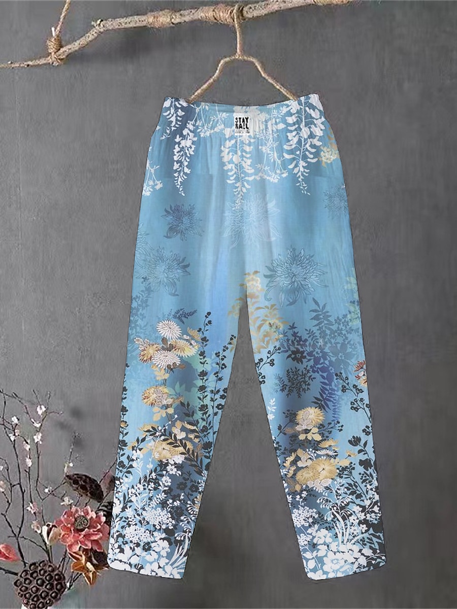 Femmes Pantalon en coton et lin Slacks Pantalons Amples Confort Chino Longueur cheville Taille moyenne Fleur Avec Poches Bouffant Imprimé Respirabilité Micro-Élastique Extérieur Quotidien Rose Claire de 2025 ? $21.99 –P1