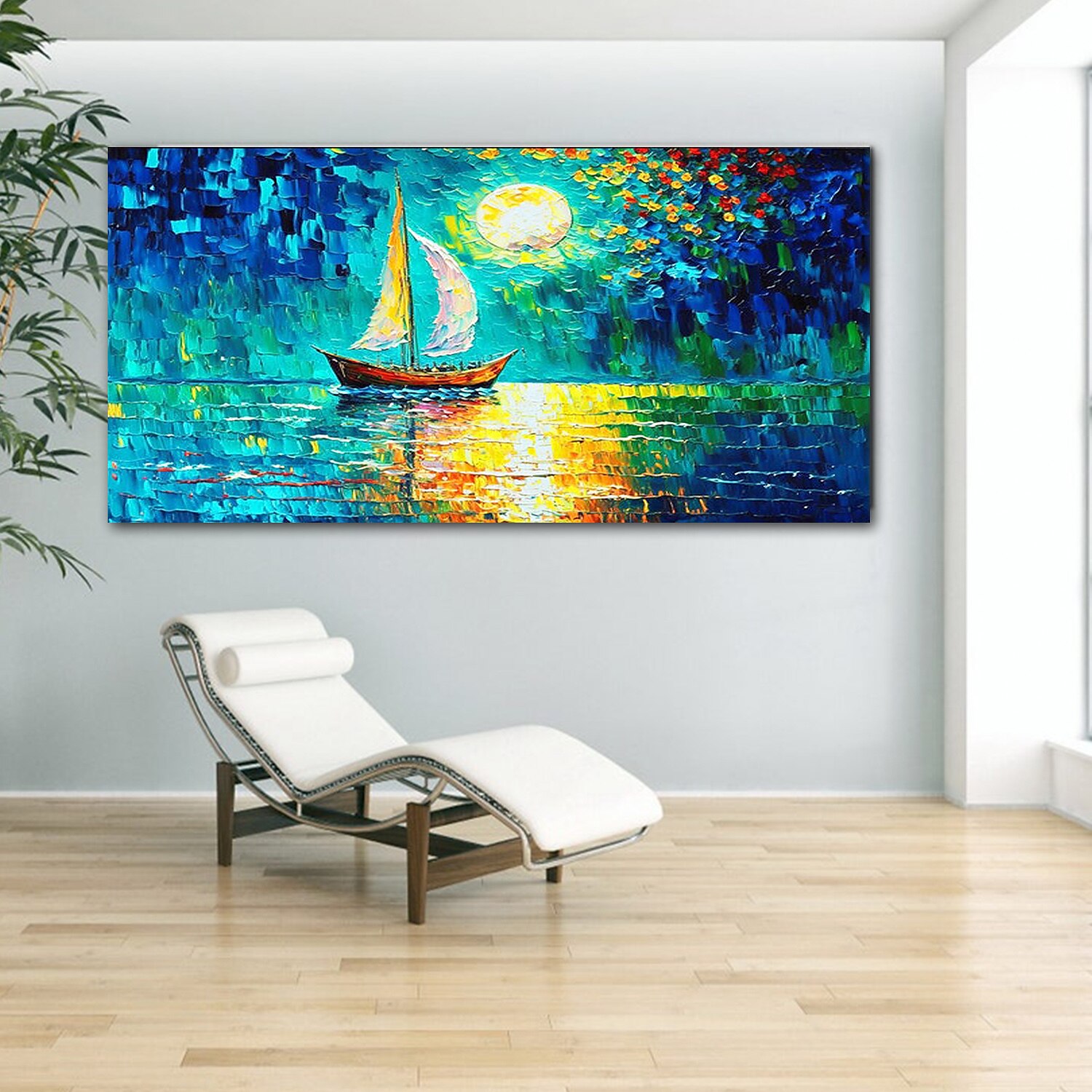 peinture à l'huile art mural peint à la mainpeinture abstraite au couteauvue sur la mer bleudécoration de la maisontoile roulée sans cadre et non étirée de 2025 ? $108.99 –P2