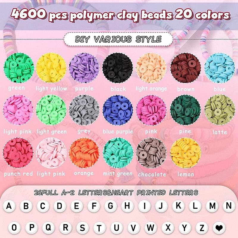 4600 PCS Clay Beads Bracelet Making Kits 24 Colors Beads Supplies