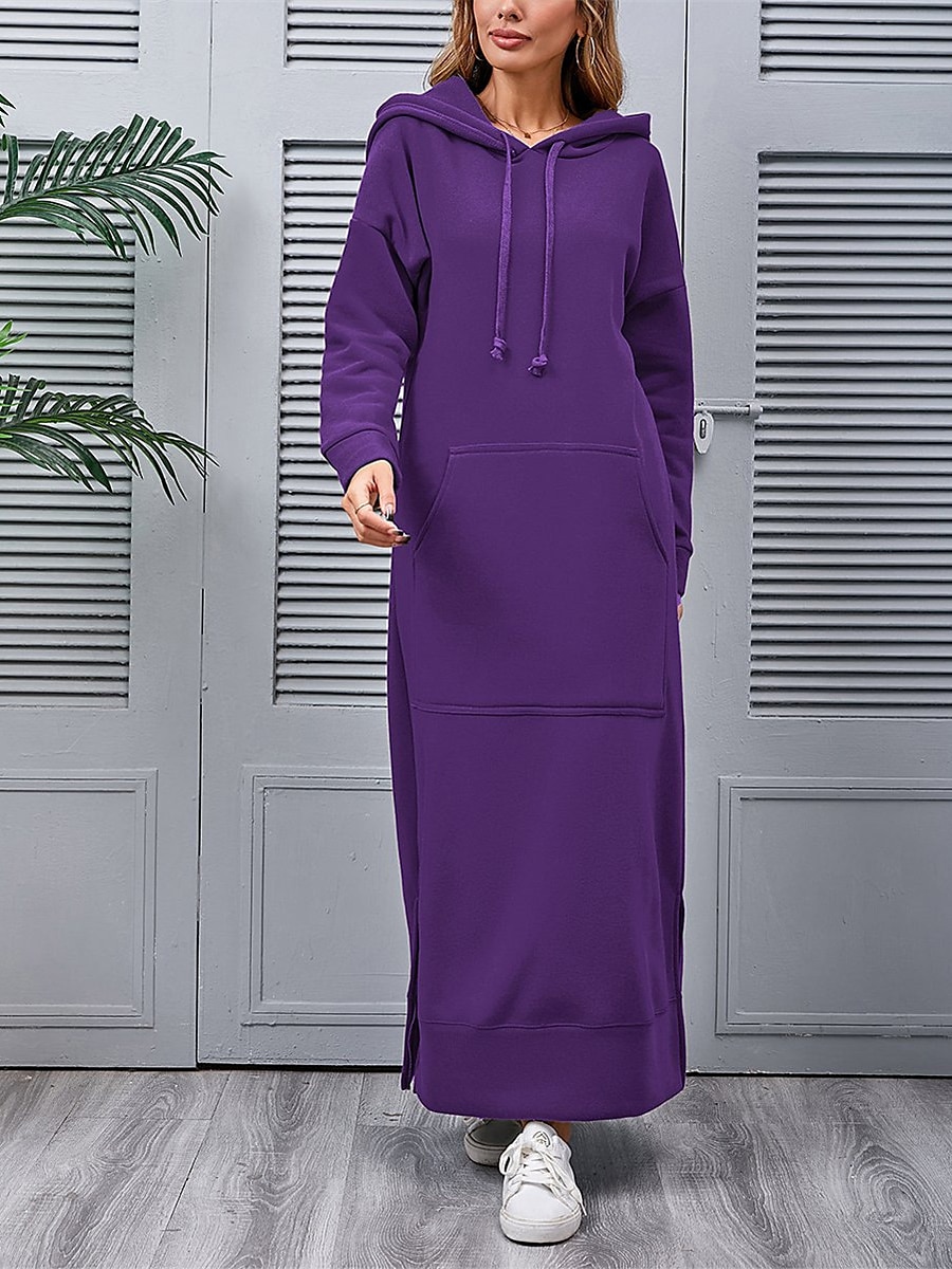 Per donna Abito casual Abito con cappuccio Abito lungo Abito lungo Giornaliero Essenziale Esterno Da mare Per uscire A V Tasche Tinta unica Standard Nero Borgogna Blu S M L XL XXL del 2025 a $31.99 -P3