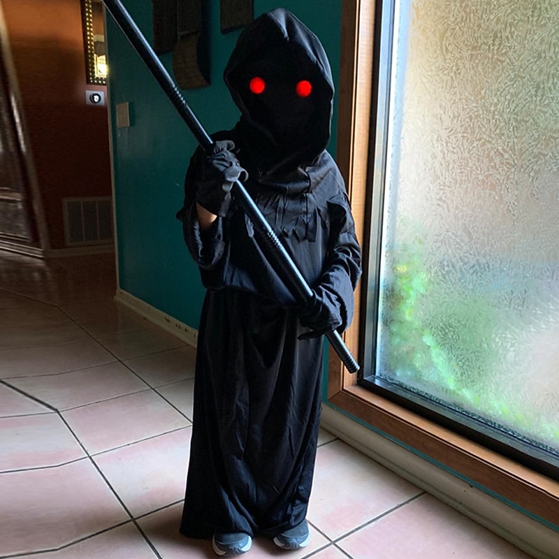 Děti Chlapecké předvečer Všech svatých Pláštěnka Svrchní oděvy Pevná barva Dlouhý rukáv Kabát Výkon Módní Chladný Kostým Grim Reaper neobsahuje brýle Podzim Zima 7-13 let 2025 - $27.99 –P10