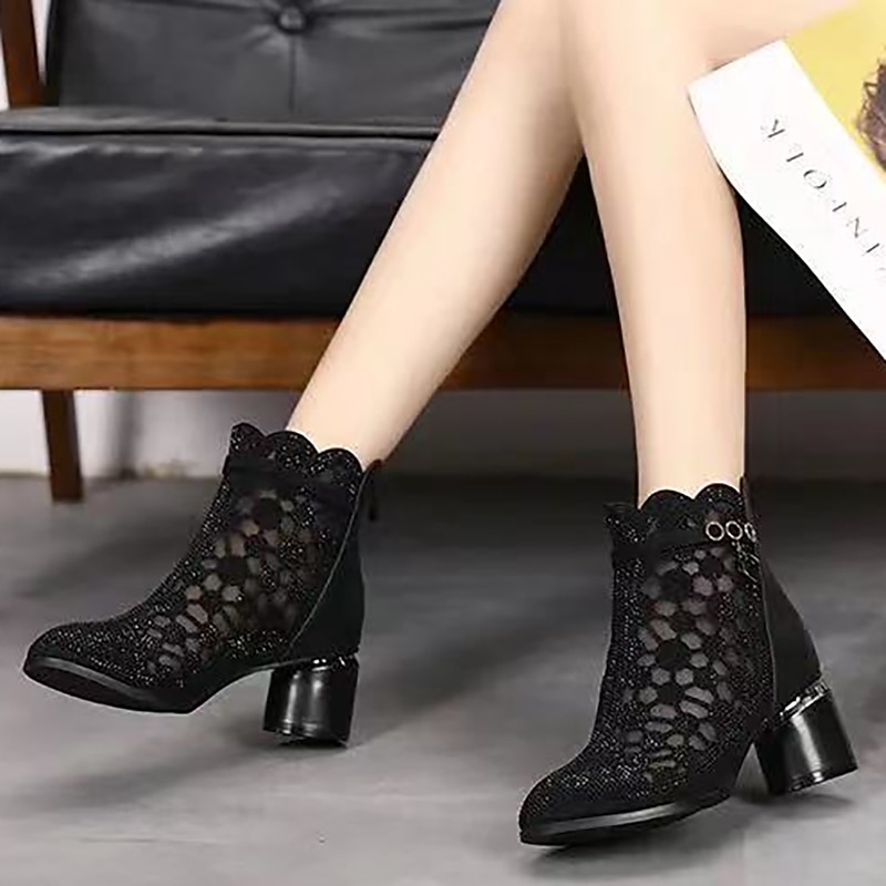 Women's Heels Boots Clear Shoes Heel Sandals Heel Boots Office Daily Cut-out Booties Ankle Boots Summer Sparkling Glitter High Heel Chunky Heel Pointed Toe Round Toe Elegant Classic Casual Faux Suede 2023 - AED 121 –P4
