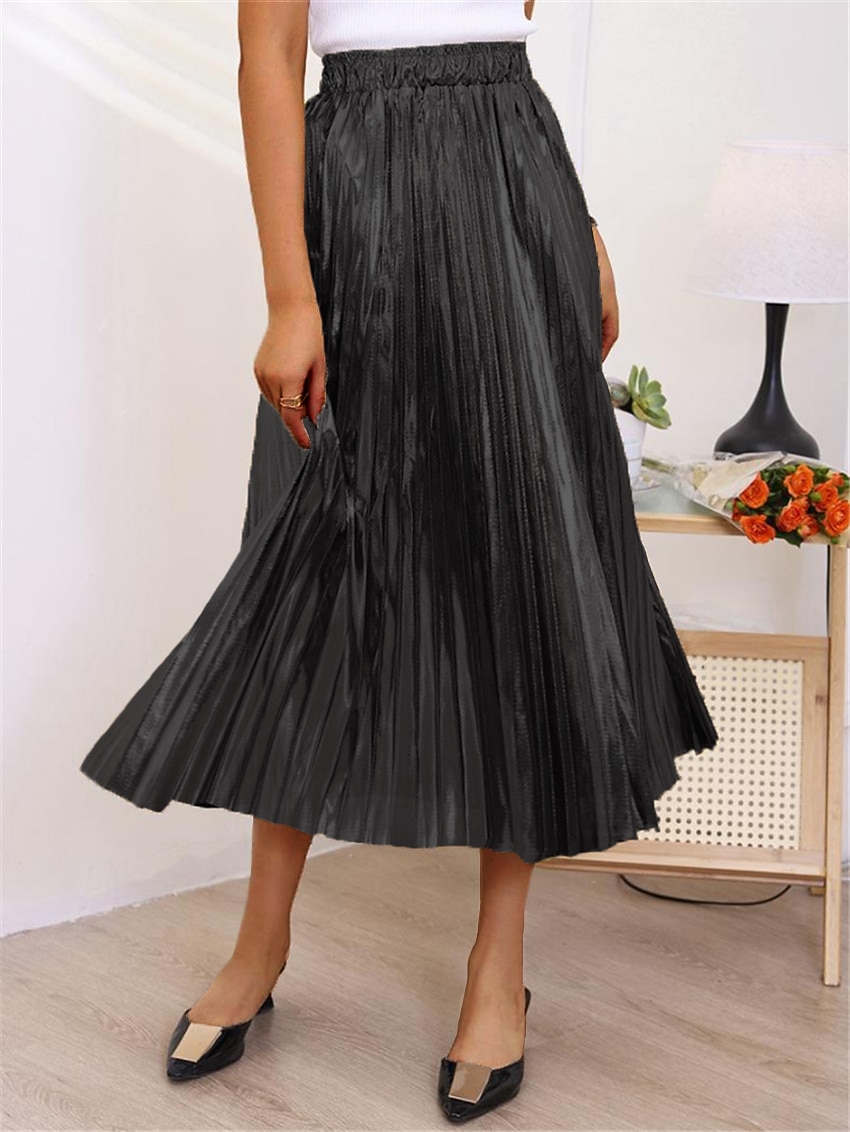 Per donna Altalena a dondolo Gonna lunga Medio Gonne A pieghe Metallizzato Lungo Tinta unita Scintillante Halloween Strada Per tutte le stagioni Poliestere Di tendenza Brillante Argento Nero Oro Oro del 2025 a $28.99 –P10