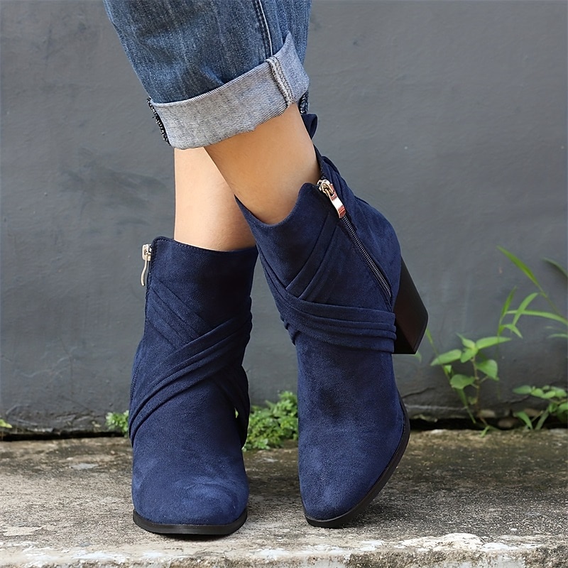 Mulheres Botas Tamanhos Grandes Botins Botins Botas de salto Diário Côr Sólida Botas Botas Tornozelo Inverno Salto Robusto Dedo Apontado Elegante Moda Cetim zíper Preto Azul Marron de 2025 por $64.99 –P5
