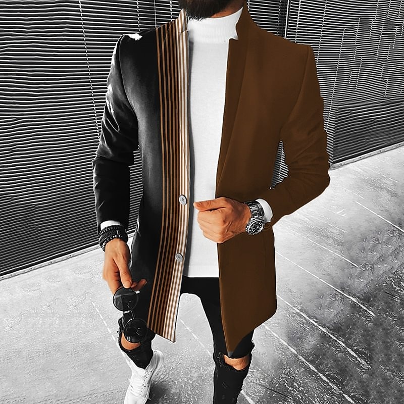 Herr Geometri Vinterkappa Rock Kappa Håller värmen Andningsfunktion Bekväm Mode Streetwear Affär Arbete Klä till Jobbet Utekväll Ficka Mönster Höst vinter Nedvikt Långärmad Brun Khaki grön Grå 2025 - $67.99 –P1