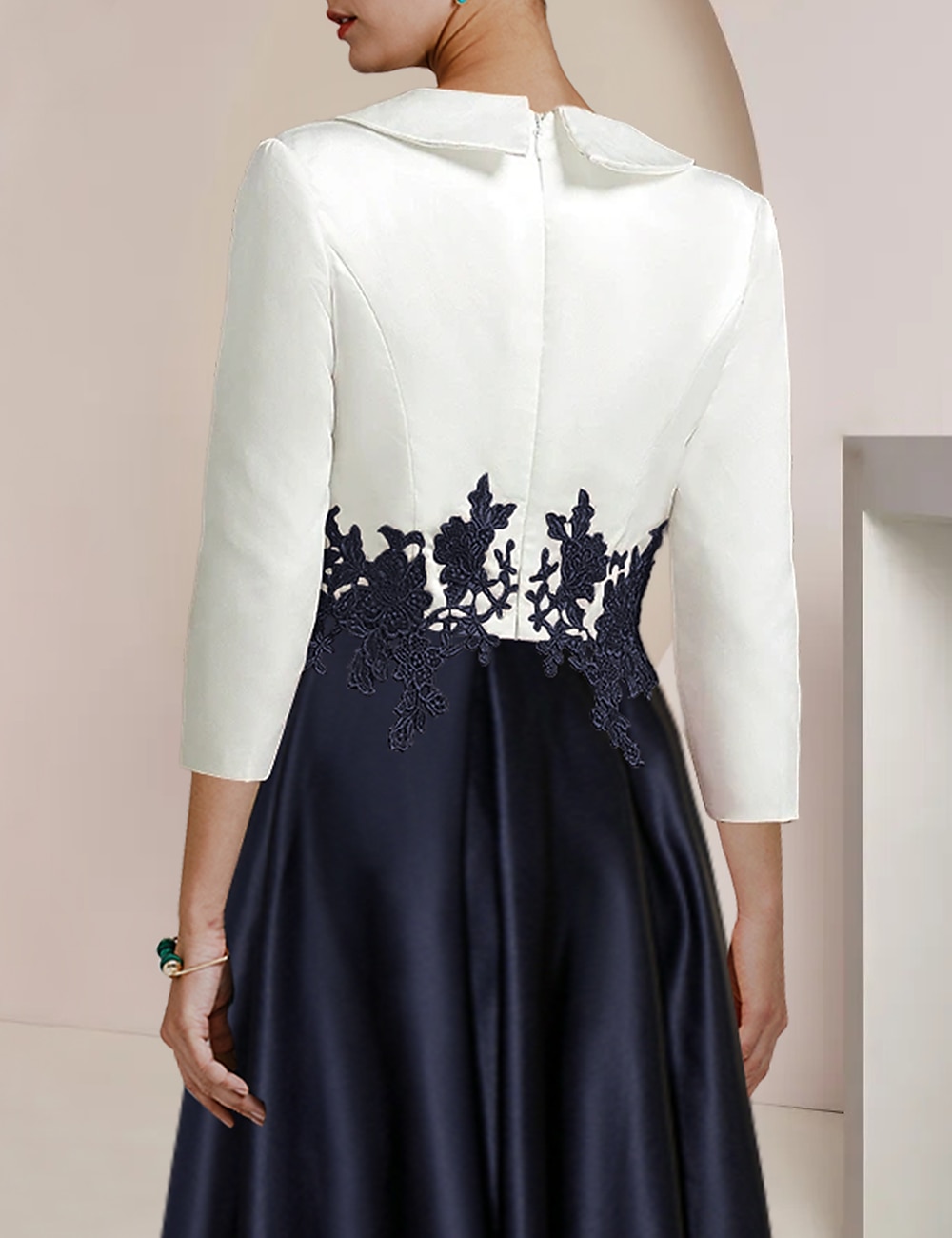 A-Line Mother of the Bride Dress Tuxedo Dress Formal Wedding Guest Elegant High Low Shirt Collar Asymmetrical Tea Length Satin Lace with Appliques Color Block Derby Dress Race Day Dress 2025 2025 - $168.99 –P2
