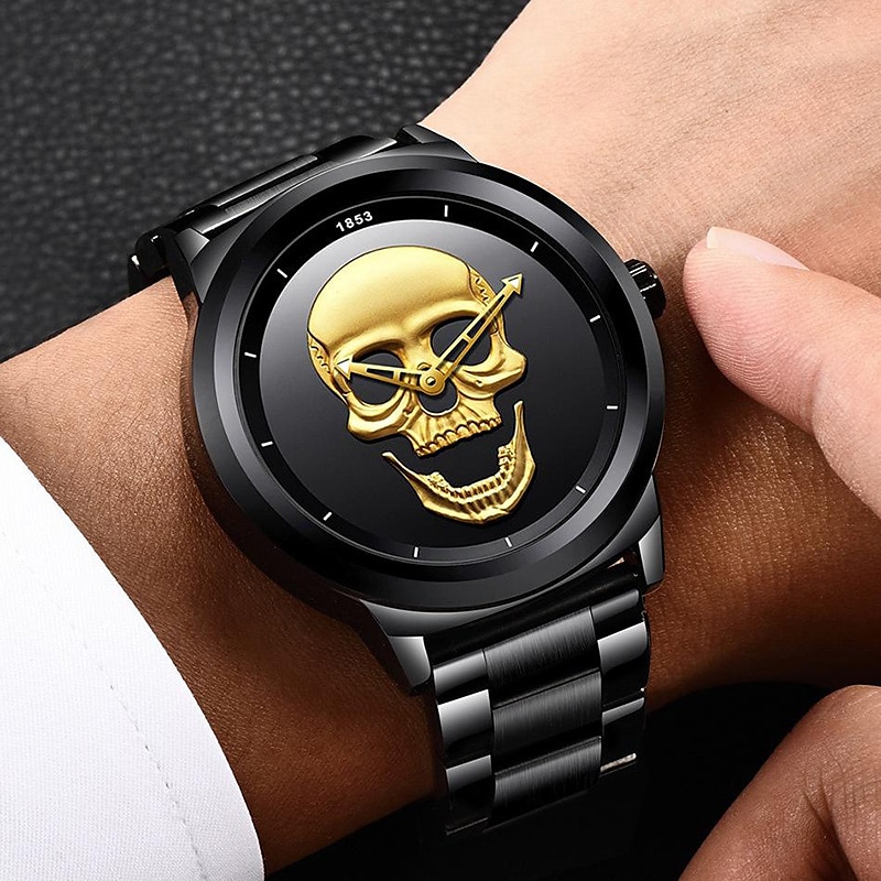 lige férfi kvarc óra 3d koponya vízálló rozsdamentes acél sport analóg kvarc óra férfi halloween dekorációs karóra díszdobozban 2025 - $39.99 -P4