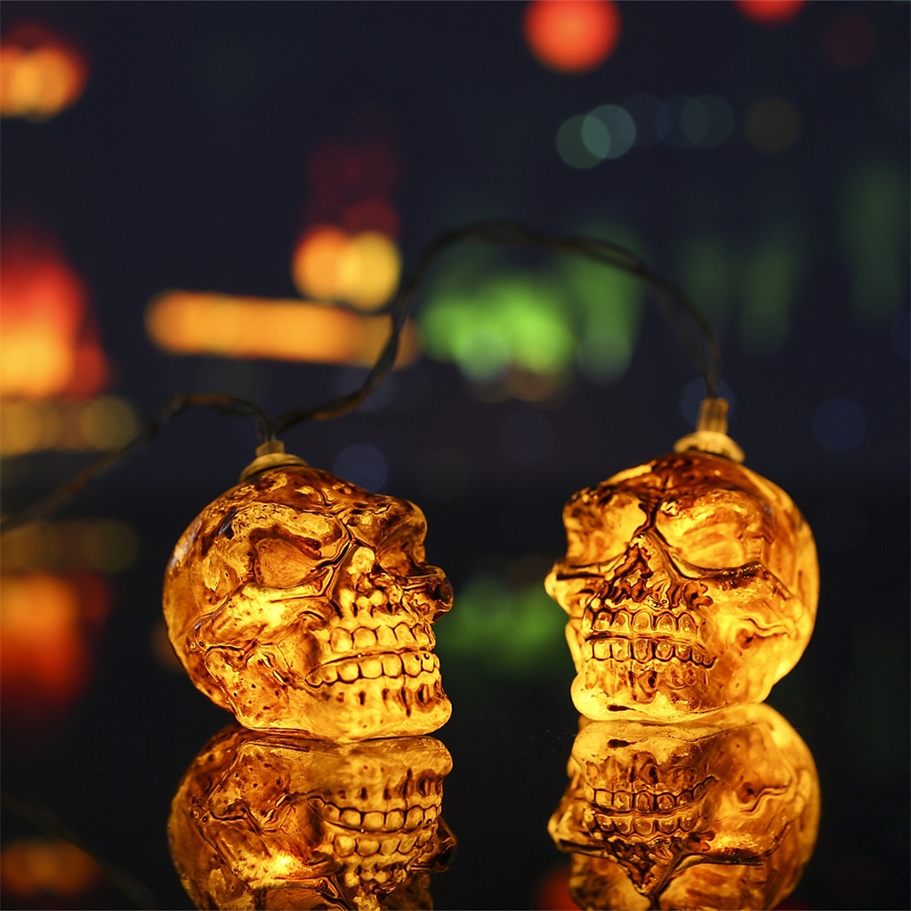 halloween skull string lights 1,5m 10leds batteridriven trädgård balkong uteplats spökhus halloween fest heminredning 2025 - $6.49 –P3