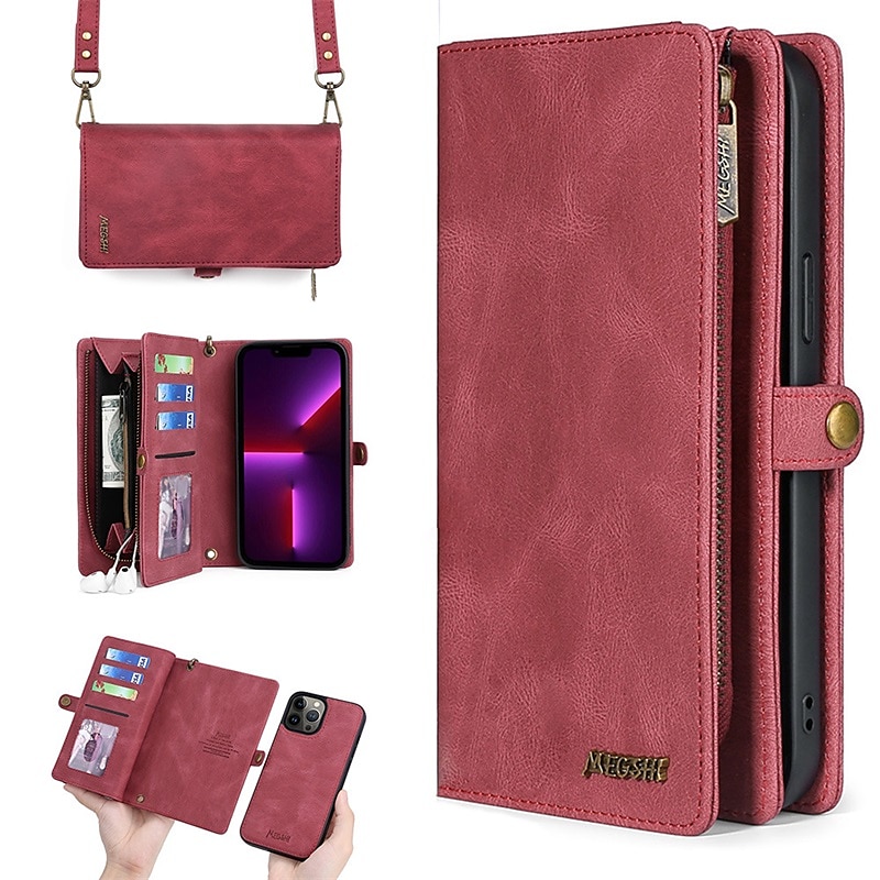 Phone Case For iPhone 15 Pro Max Plus iPhone 15 Pro Max 14 Plus 13 12 11 Pro Max Wallet Case Magnetic Zipper with Lanyard Solid Color TPU PC PU Leather 2025 - $34.99 –P2