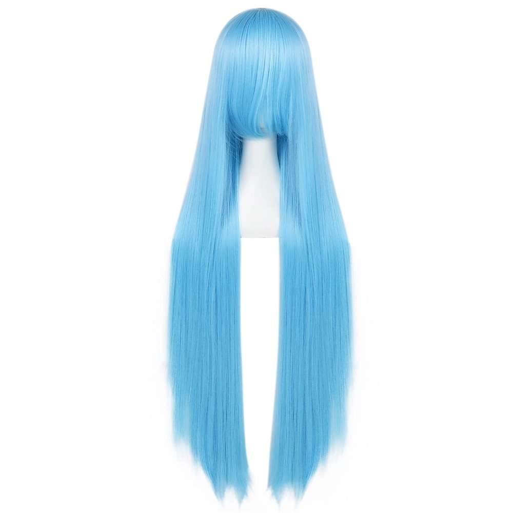 100 cm vaaleansininen peruukki naisten tytöille cosplay suora peruukki otsatukkalla synteettiset hiukset peruukkiasu anime halloween -juhliin 2026 - $28.99 –P7