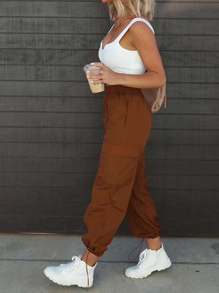 Women‘s Cargo parachute pants Trousers Full Length Micro-elastic High Waist Fashion Streetwear Street Daily Black Brown S M Fall Winter 2023 - US $34.99 –P13