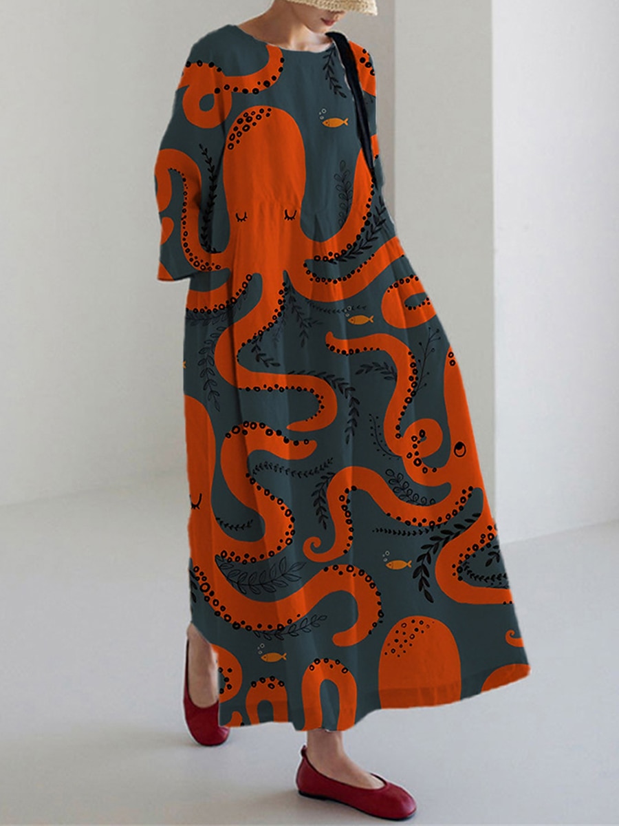 Per donna Abito Lungo Maxi Abito Finto cotone e lino Vestito a caftano Abito Estivo Abito Stampato Moda Moderno Quotidiano All'aperto Vacanza Vestibilità comoda Floreale Manica Corta Girocollo Giallo del 2026 a $37.99 –P4