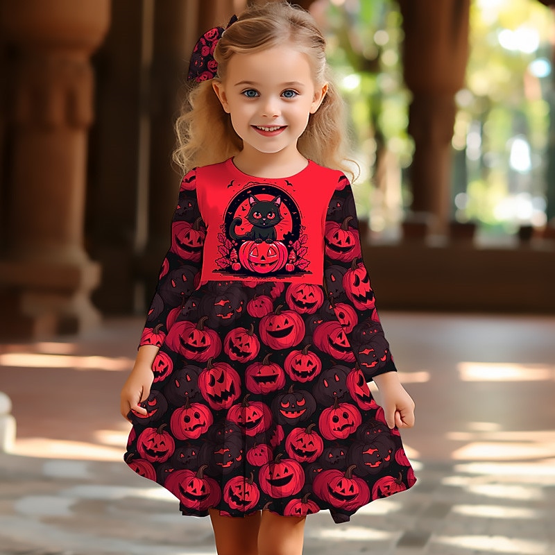 Halloween ragazze' 3D Pop art Zucca Vestito Manica lunga Stampa 3D Estate Autunno Halloween Per eventi Da mare stile sveglio Informale Bellissimo Bambino 3-12 anni Abito casual Abito linea A Sopra il del 2025 a $17.49 –P4