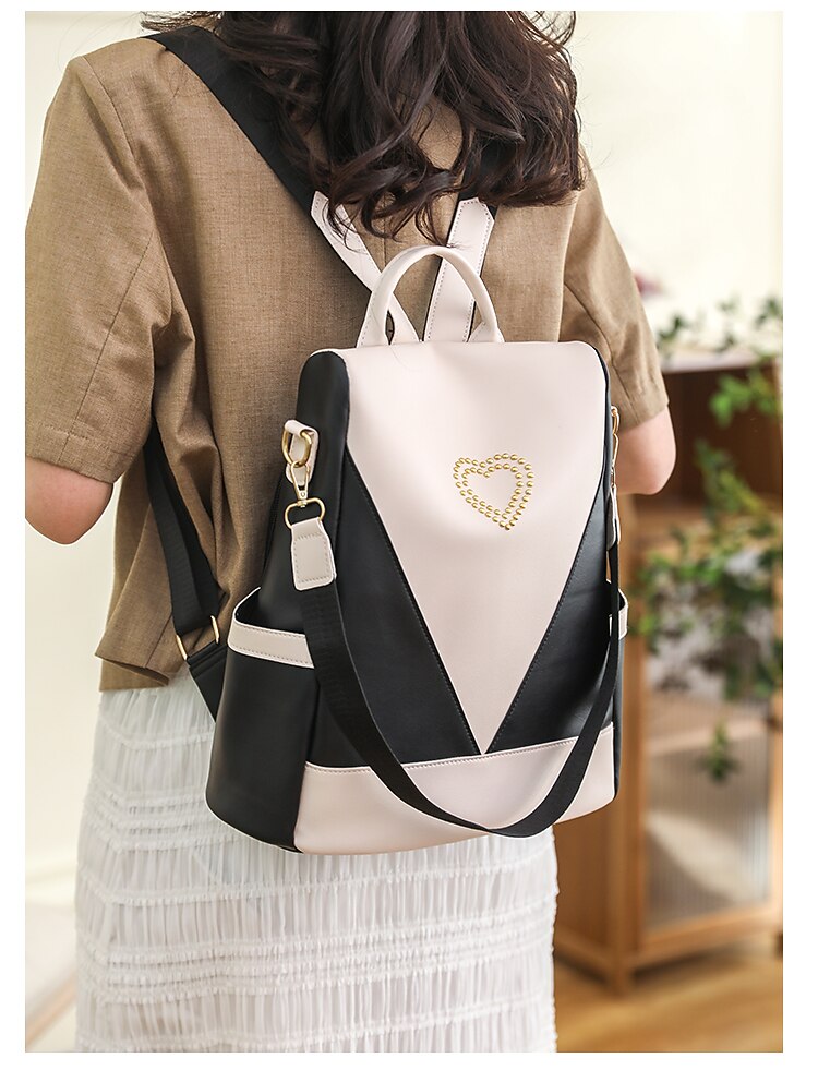 Elegante mochila de cuero con diseño de corazón para mujer: bolso de regreso a la escuela con múltiples bolsillos y gran capacidad en 4 colores con correas ajustables 2025 - $24.99 -P2